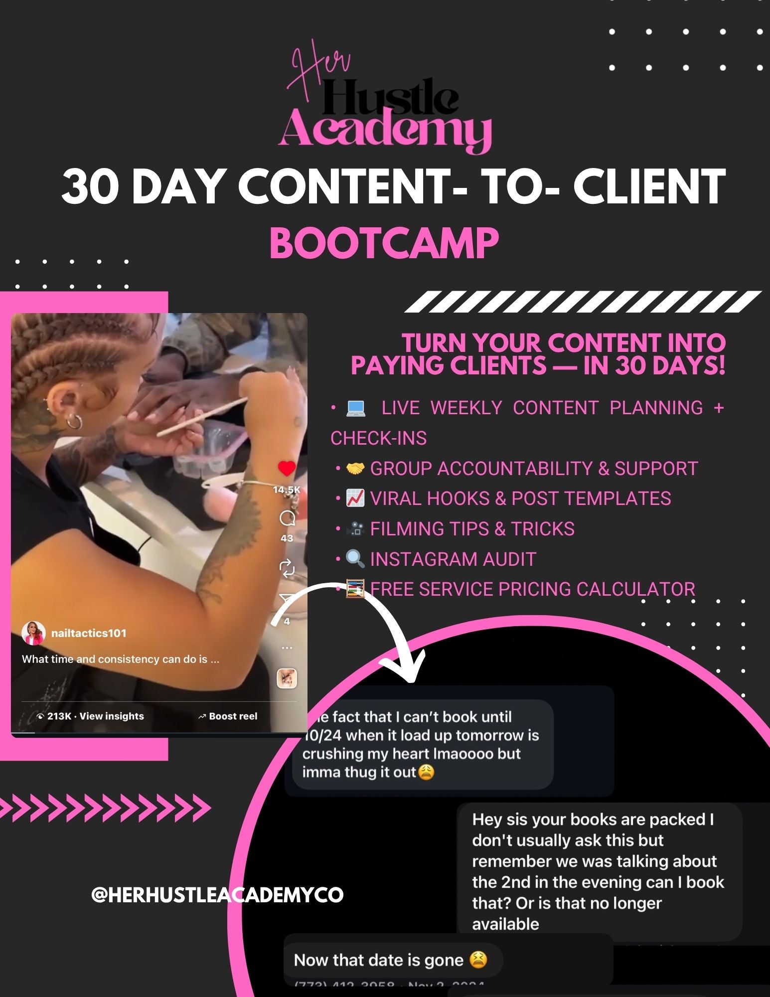 🚀 30 Day Content to Client Bootcamp
Turn Your Content Into Paying Clients in Just 30 Days!